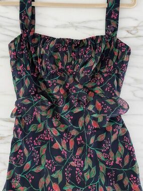 Saloni 100% Silk Tiered Maxi Dress — Size 4 — NWT — Navy Floral Print